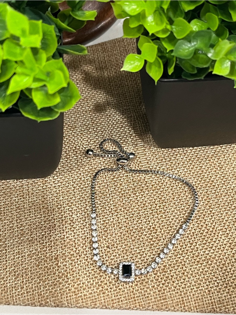 paparazzi Silver-Tone Bracelet with Black Square Gem